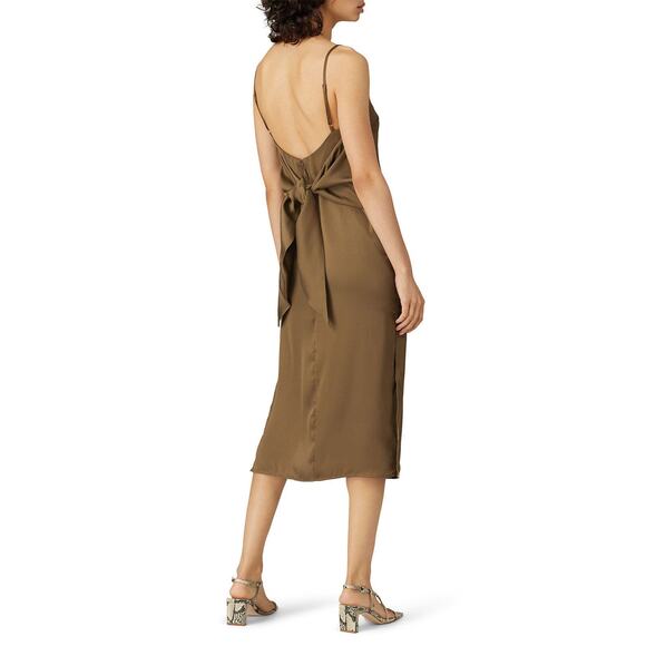 leRumi Green Brown Side Slit Shift Kinsey Back Tie Slip Dress size Medium - Picture 9 of 16